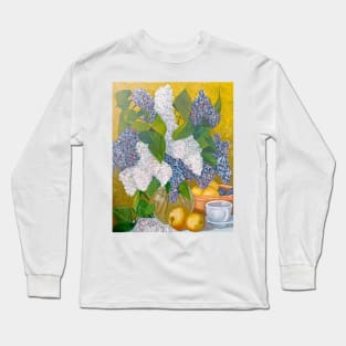 Still life with a bouquet of lilacs and fruits Long Sleeve T-Shirt